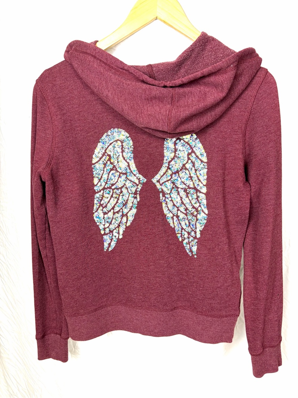 Victoria's Secret Wine Zip-up Hoodie with Sequin Angel Wings